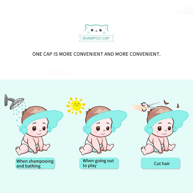 Cute Cartoon Baby Shower Cap Newborn Adjustable Hair Wash Hat Infant Ear Protection Safe Kids Shampoo Shield Bath Head Cover 1pc