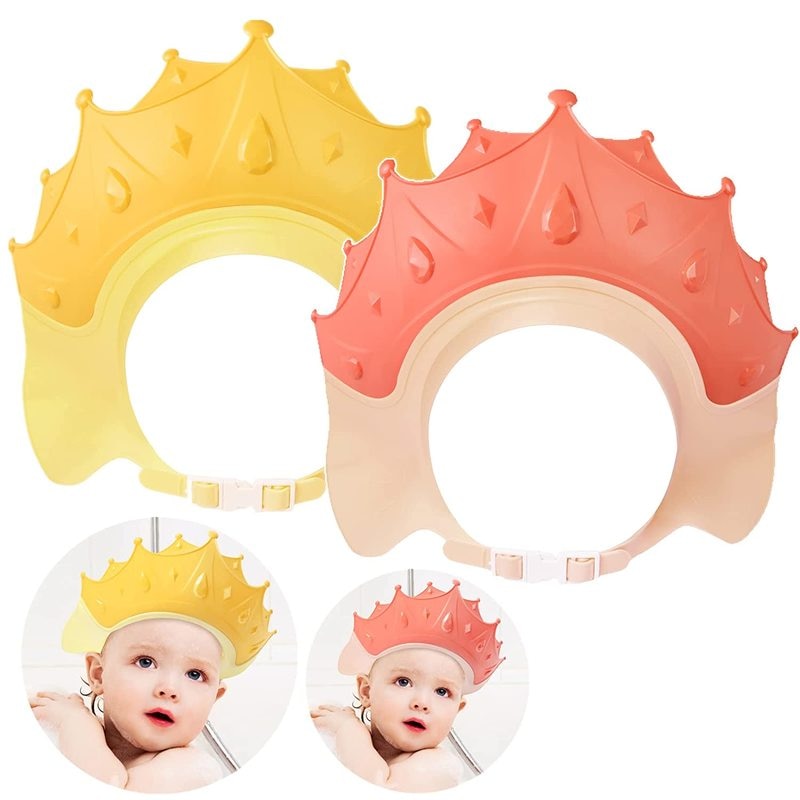 Children Waterproof Shampoo Cap Crown Baby Shower Cap Adjustable Size Cartoon Bath Visor Infant Hair Shield Ear Protection